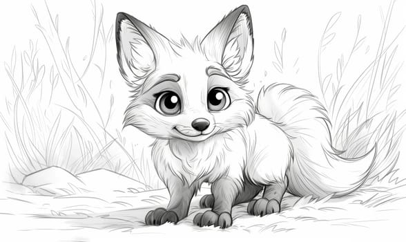 Black and white illustration for coloring animals, fox. Selective soft focus.