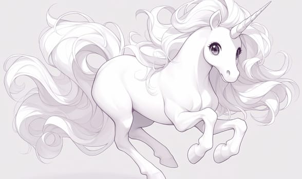 Black and white illustration for coloring animals, unicorn. Selective soft focus.