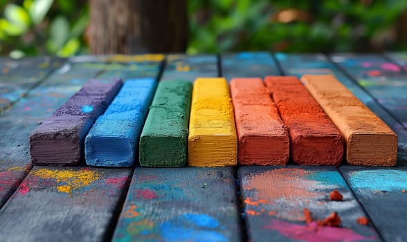 Rainbow crayons close up. Selective focus.