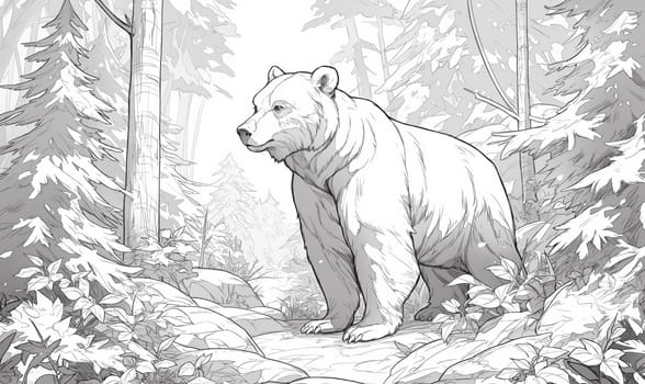 Black and white illustration for coloring animals, bear. Selective soft focus.