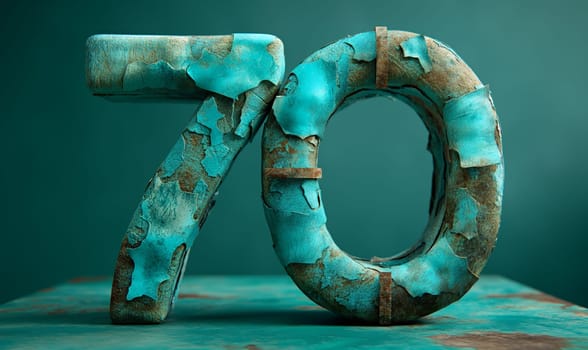 Number 70 on an abstract colored background. Selective soft focus.