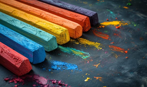 Rainbow crayons close up. Selective focus.