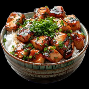 Teriyaki Chicken and Rice Bowl Png Isolated Cutout. Ai generated