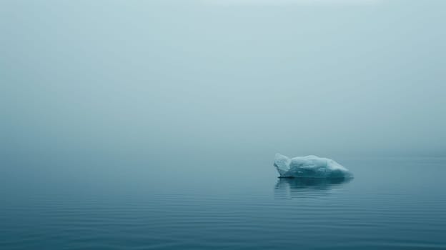 The ocean surrounding the iceberg is a deep blue color. The contrast between the bright white iceberg and the dark blue water makes the iceberg stand out. The iceberg is irregularly shaped. AIG42.