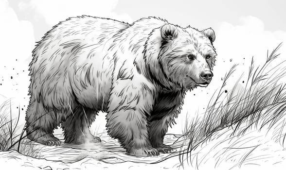 Black and white illustration for coloring animals, bear. Selective soft focus.