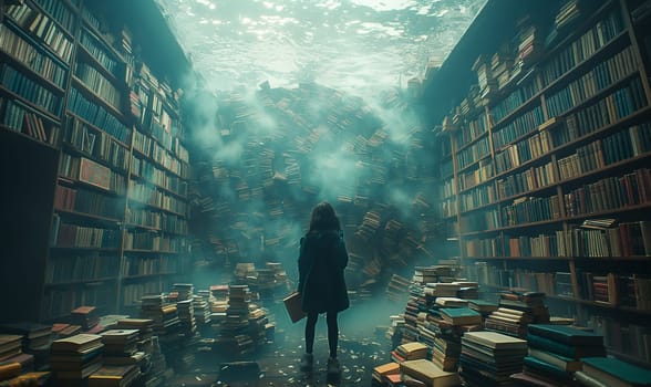 Creative library on abstract background. Selective focus.