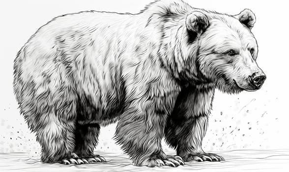 Black and white illustration for coloring animals, bear. Selective soft focus.