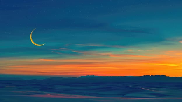 A beautiful landscape with crescent moon and colorful sky AIG51A.