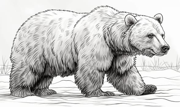 Black and white illustration for coloring animals, bear. Selective soft focus.
