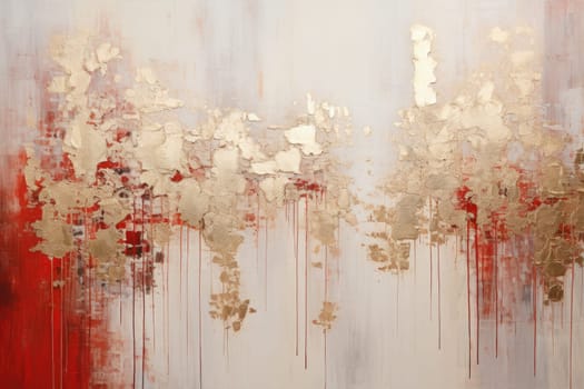 The abstract picture of the gold, red and grey colour that has been painted or splashed on the white blank background wallpaper to form the random shape that cannot be describe yet beautiful. AIGX01.