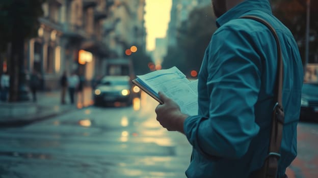 Attractive smart journalist preparing for writing at report or script. Professional writer finding creative idea and story or inspiration for drafting writing draft while holding notepad. AIG42.