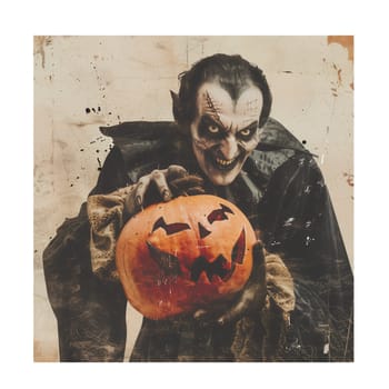 Cut out photo of halloween vampire with pumpkin ai generated image
