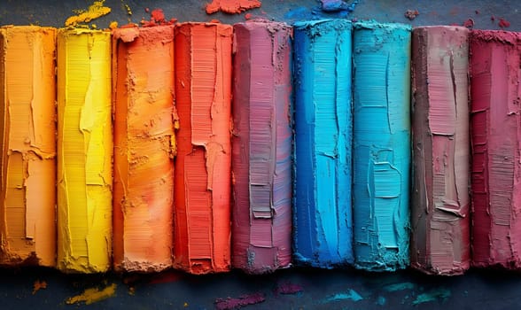 Rainbow crayons close up. Selective focus.