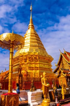 Golden gold stupa pagoda Wat Phra That Doi Suthep temple temples building in Chiang Mai Amphoe Mueang Chiang Mai Thailand in Southeastasia Asia.