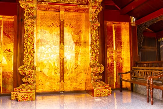 Entrance to golden gold Wat Phra That Doi Suthep temple temples building in Chiang Mai Amphoe Mueang Chiang Mai Thailand in Southeastasia Asia.