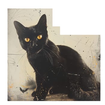 Cut out retro photo of halloween black cat ai generated image
