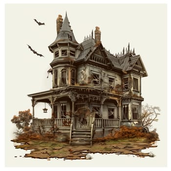 Cut out retro photo of halloween house ai generated image