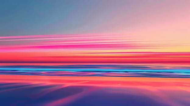 A stunning purple and violet afterglow lights up the fluid horizon as the red sky at morning fades into dusk, casting a colorful sunset over the ocean with a blurred background AIG50