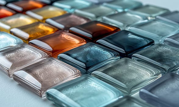 Colored square glasses on the table. Selective focus.