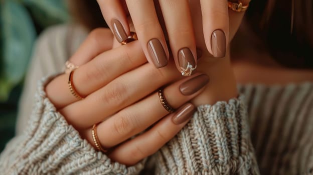 Brown nails with gold accents AIG51A.