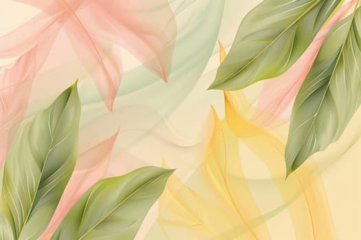A watercolor painting of pink and yellow flowers with green leaves on a beige background. AIG51A.