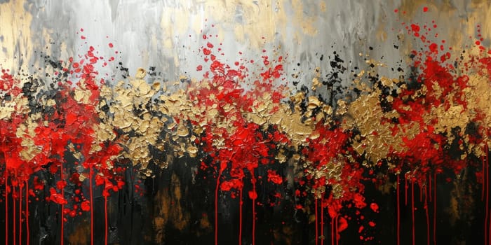 The abstract picture of the gold, red and grey colour that has been painted or splashed on the white blank background wallpaper to form the random shape that cannot be describe yet beautiful. AIGX01.