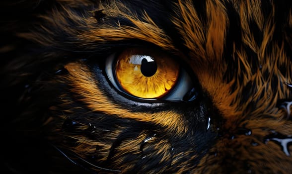 Extreme close-up of a tigers eye showcasing its mesmerizing gaze.