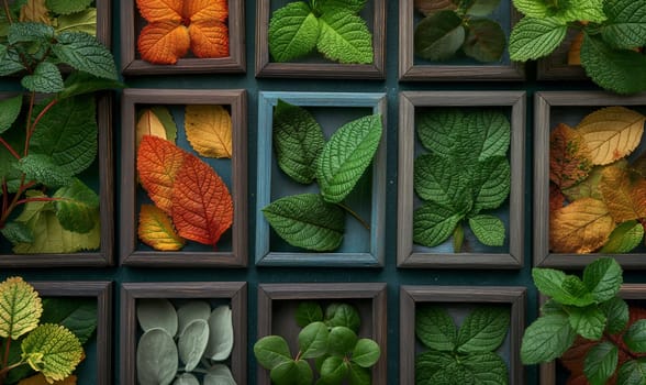 Several leaves are grouped together on a wall.