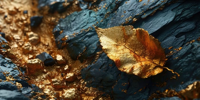 The picture of nature that focused to the gold leaf from tree in the forrest that stay on ground and got illuminated with the bright light of sunlight in the summer or spring time of the year. AIGX03.