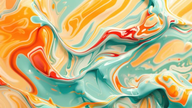 A detailed closeup of a vibrant red, white, and blue paint swirl showcasing a mesmerizing pattern resembling a geological phenomenon with hints of magenta and electric blue mixed in the liquid paint AIG50