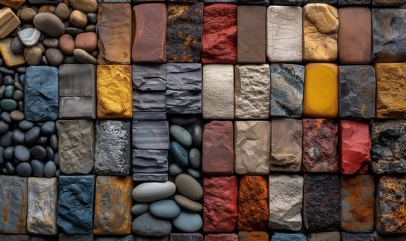 Collection of stones arranged in rows. Selective soft focus.