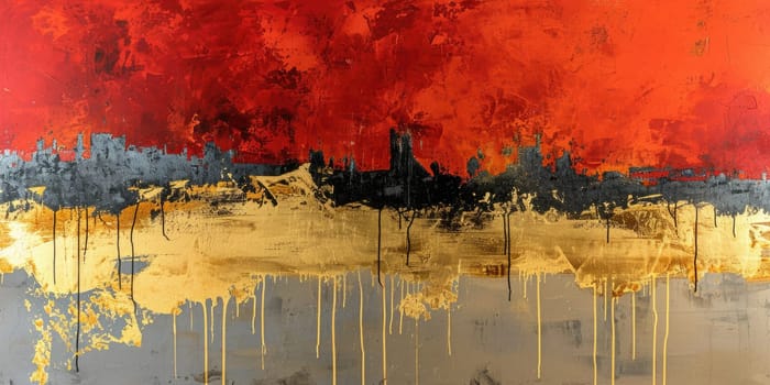 The abstract picture of the gold, red and grey colour that has been painted or splashed on the white blank background wallpaper to form the random shape that cannot be describe yet beautiful. AIGX01.