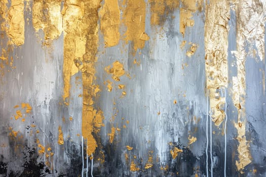 The abstract picture of the gold, blue and black colour that has been painted or splashed on the white blank background wallpaper to form random shape that cannot be describe yet beautiful. AIGX01.