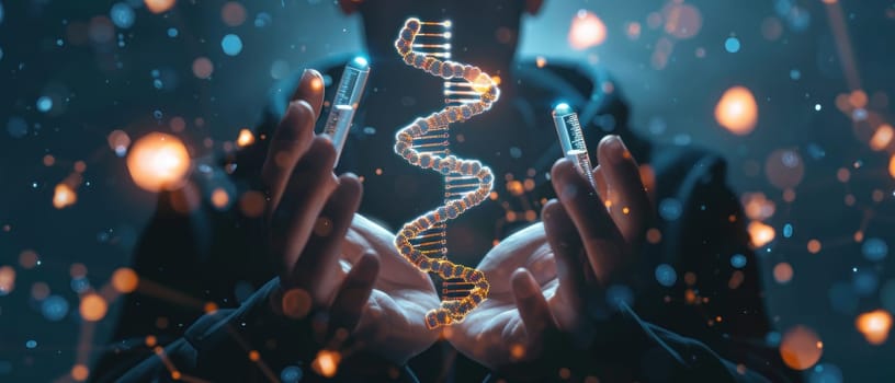 A person is holding a DNA strand in their hands.
