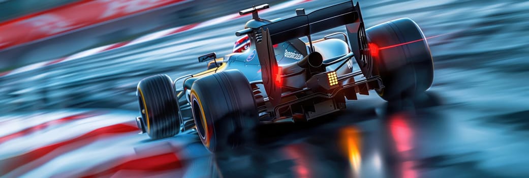 Formula 1 car racing on the circuit track while driving at high speed and accelerating at full power AIG44