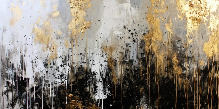 The abstract picture of the gold, grey and black colour that has been painted or splashed on the white blank background wallpaper to form random shape that cannot be describe yet beautiful. AIGX01.