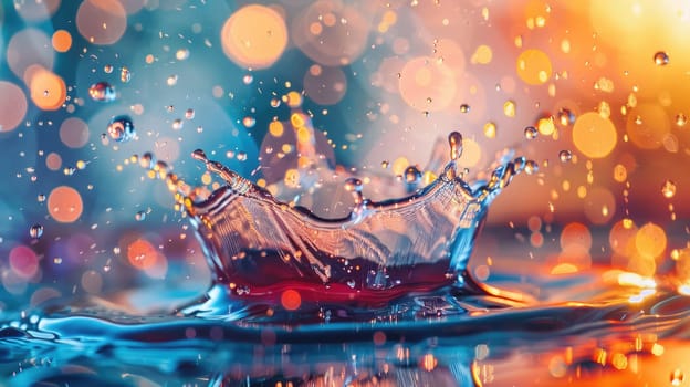 A close up of rain drops falling into a puddle, capturing the beauty of water and reflecting the natural landscape like grass and terrestrial plants AIG50