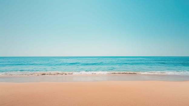 A serene landscape featuring a coastal beach with crystal clear water, waves gently rolling in under a sunny sky dotted with fluffy clouds, creating a picturesque horizon AIG50