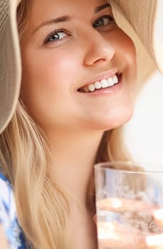 Fashion, travel and beauty face portrait of young woman, beautiful model wearing beach sun hat in summer, head accessory and style idea