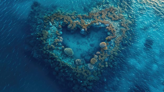 An aerial view of a small island surrounded by electric blue waters, perfect for marine biology research. The underwater world is a captivating circle of life AIG50