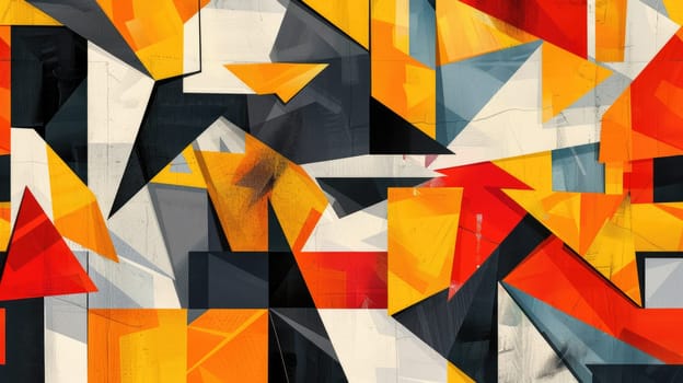 a colorful geometric background with many different shapes and colors, in the style of light orange and autumn colors, punctured canvases, simplified forms and shapes, layered surfaces, light gray and black, color-blocked shapes, bold graphic design elements AIG51A.