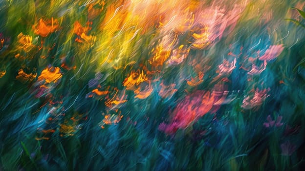 A vibrant painting showcasing a close up of a fireball against a backdrop of a colorful sky and water, capturing the intense heat and atmospheric phenomenon AIG50