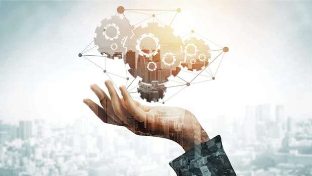 Innovation Technology for Business Finance Concept. Modern graphic interface showing symbol of innovative ideas thinking, research and development study. uds