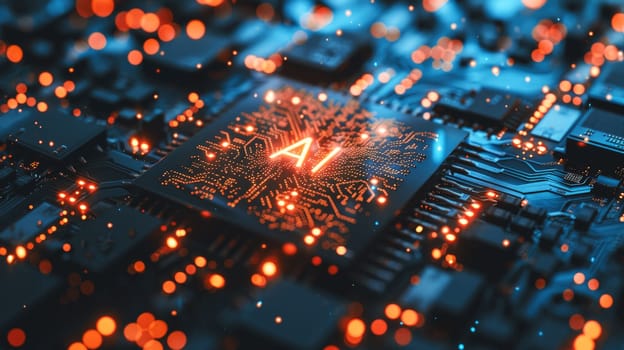 Artificial Intelligence and AI technology concept processor chip or mother board background LLMs