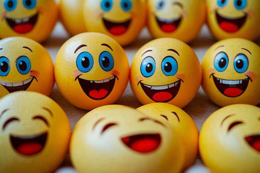 Happy emoticon expression background for content creation and multimedia setup Yellow smiley faces happiness joy, cheerful emotion symbols