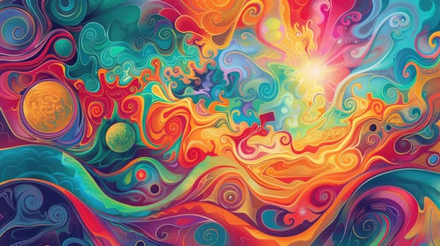 An organisminspired art piece with swirling patterns and bubbles in electric blue and magenta hues on a black background. The circles and symmetry create a visually captivating display AIG50