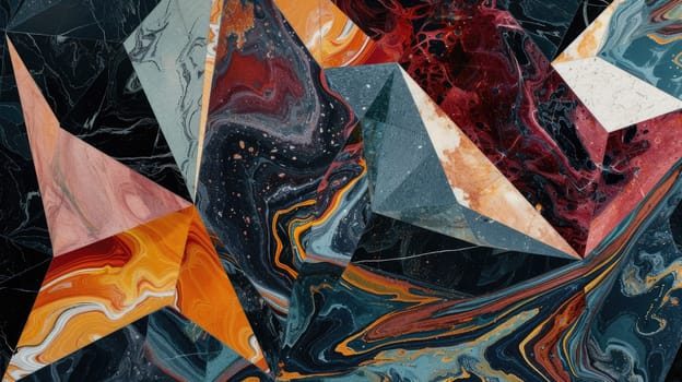 Close up of tiles of marble was painted by abstract color with black and white mixed background. Painting was painted with elegance colorful watercolor in geometry shape at light marble tiles. AIG42.