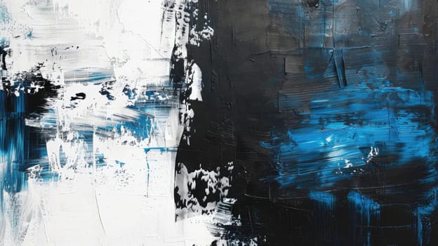 A painting with white, black and blue colors with visible brush strokes. AIG51A.