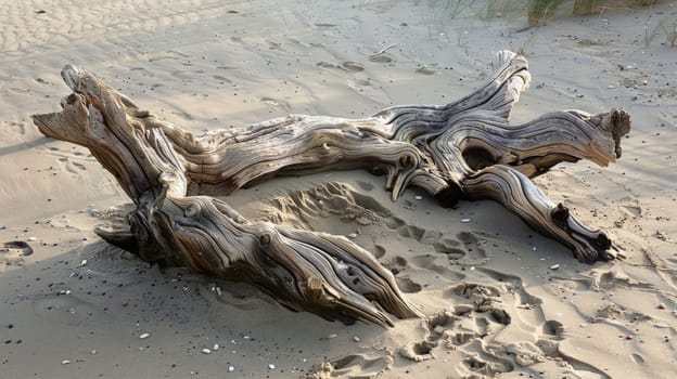 A jumble of driftwood lies scattered on the sandy beach, home to terrestrial animals and wildlife. Its a perfect spot for macro photography and creating art with wood AIG50