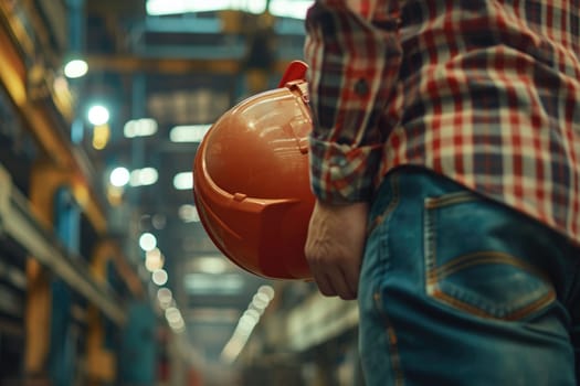 The close up picture view of the engineer with hardhat and standing inside a factory industry, the engineer also require skill like technical experience, management and the communication skill. AIG43.